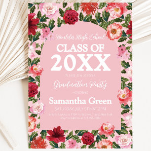 Pink and Red Floral Graduation Invitation
