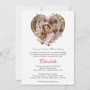 Pink and Red Floral Heart with Photo from Quinceañ