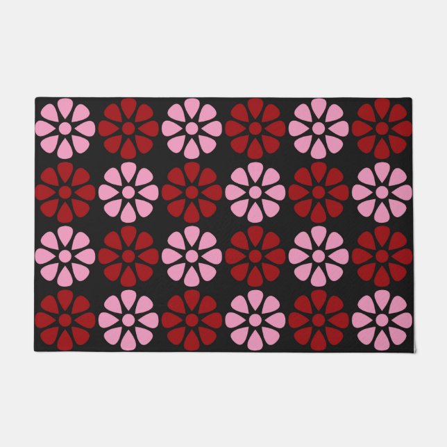 Pink and red floral pattern doormat (Front)