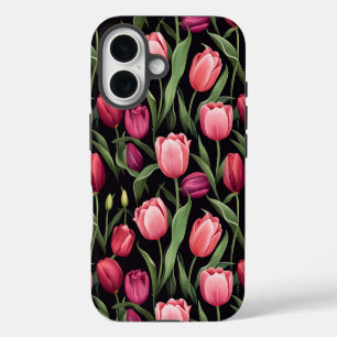 Pink and Red Floral Tulip Apple iPhone 16 Case