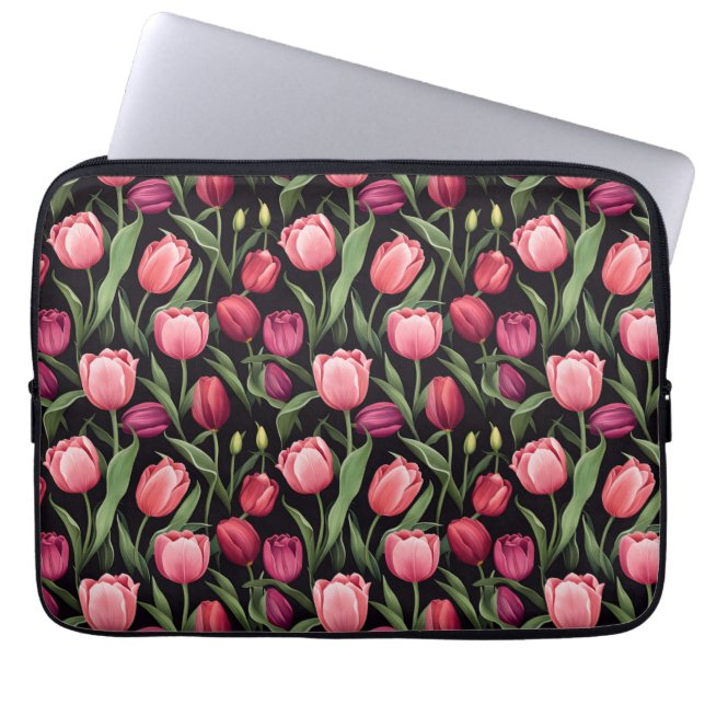 Pink and Red Floral Tulip Laptop Sleeve (Front)