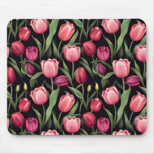 Pink and Red Floral Tulip Mouse Mat