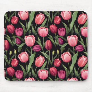 Pink and Red Floral Tulip Mouse Mat