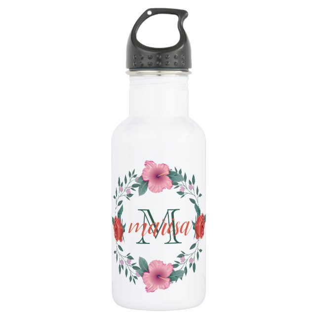 Pink And Red Floral Wrath 532 Ml Water Bottle (Front)
