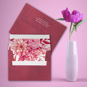 Pink and red flowers and foliage summer wedding envelope