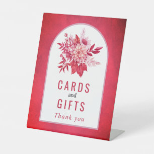 Pink and red flowers and foliage wedding pedestal sign