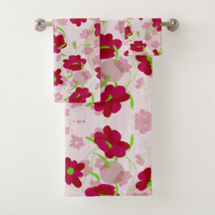 Pink and Red Flowers - Floral Bath Towel Set
