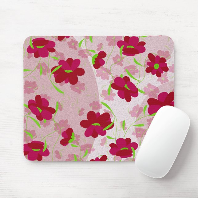 Pink and Red Flowers - Floral Mouse Mat (With Mouse)