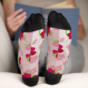 Pink and Red Flowers - Floral Socks