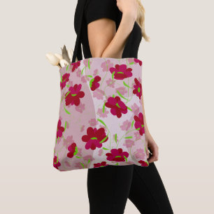 Pink and Red Flowers - Floral Tote Bag