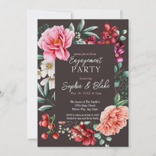 Pink and Red Flowers   Slate Engagement Party      Invitation