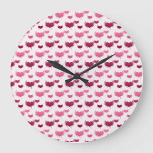 Pink and Red Flying Hearts Large Clock
