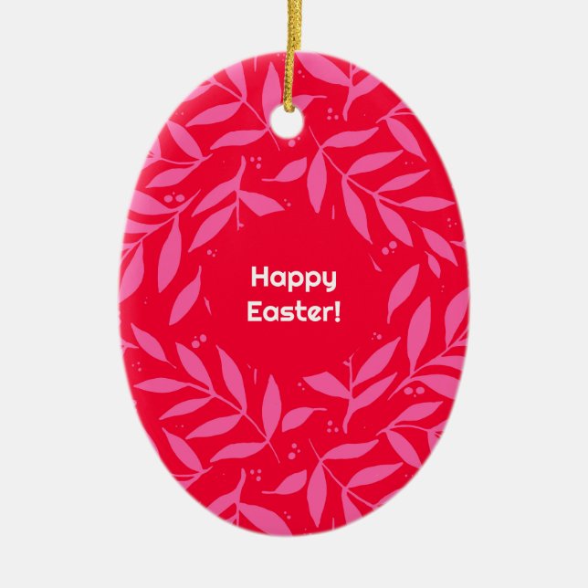 Pink and red foliage Easter Ceramic Tree Decoration (Front)