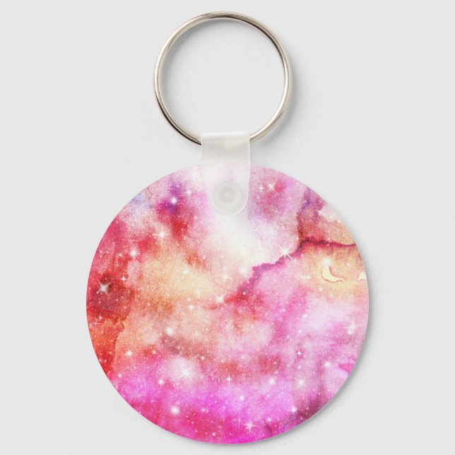 Pink And Red Galaxy Pattern Key Ring (Front)