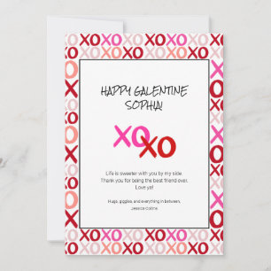 Pink and Red Galentines XOXO Modern Best Friend Holiday Card