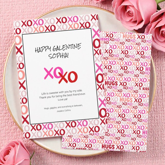Pink and Red Galentines XOXO Modern Best Friend Holiday Card (Pink and Red Galentines XOXO Modern Best Friend Holiday Card)