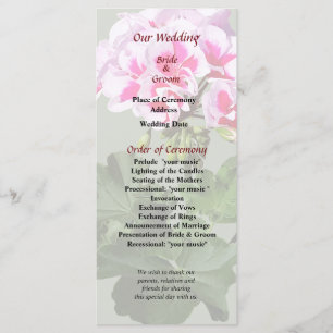 Pink and Red Geranium Wedding Program Programme