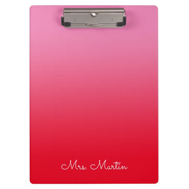 Pink and Red Gradient Personalised Teacher Clipboard (Front)