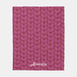 Pink and Red Hand-drawn Fall Foliage Leaves Fleece Blanket