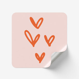 Pink and Red Hand-Drawn Hearts Square Sticker
