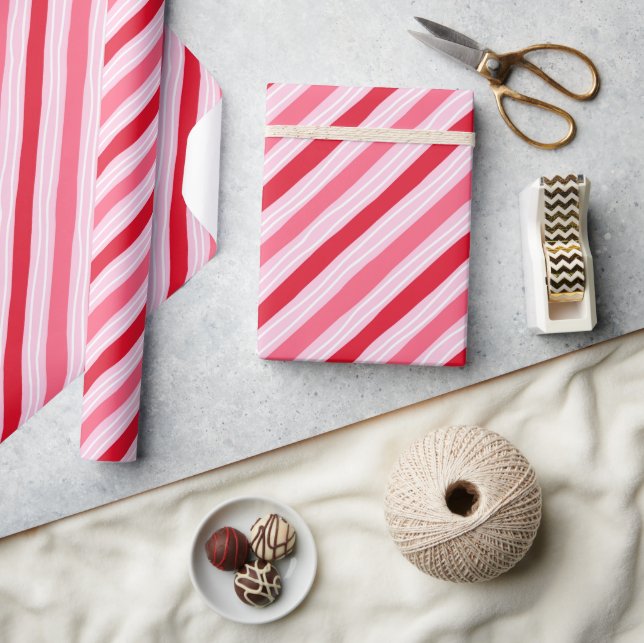 Pink and Red Hand Drawn Stripe Wrapping Paper (Crafts)