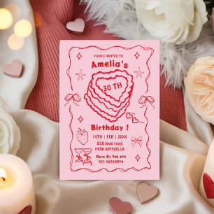 Pink and Red Heart Cake Birthday Any age Invitation