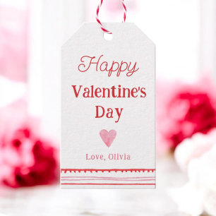 Pink and Red Heart Happy Valentines Day Gift Tags