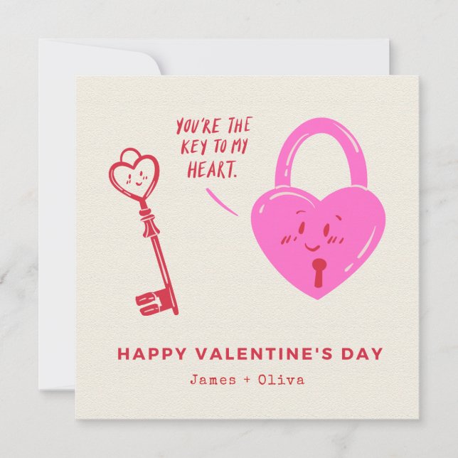 Pink and Red Heart Happy Valentine's Day Holiday Card (Front)