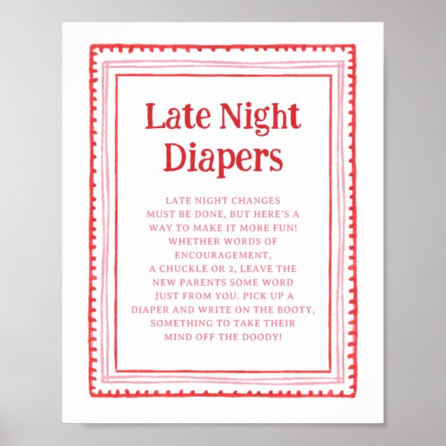 Pink and Red Heart Late Night Diapers Game Poster (Front)