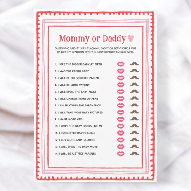 Pink and Red Heart Mummy Or Daddy Game Invitation (Creator Uploaded)