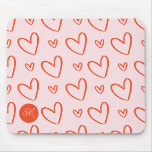 Pink and red heart pattern - preppy monogram mouse mat
