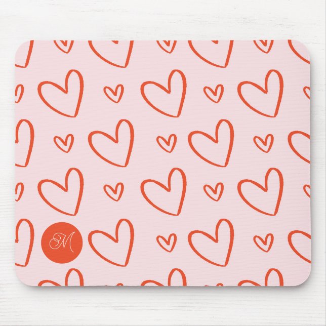 Pink and red heart pattern - preppy monogram mouse mat (Front)