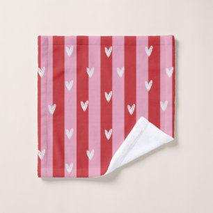 Pink and red, heart striped wash cloth