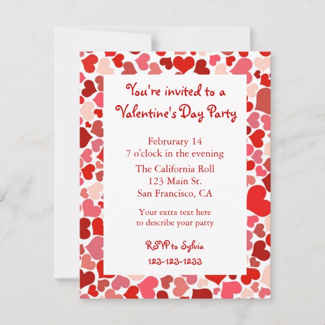Pink and Red Heart Valentine's Day Invitation (Front)