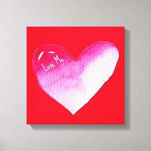 Pink and red heart watercolor pop art valentine canvas print