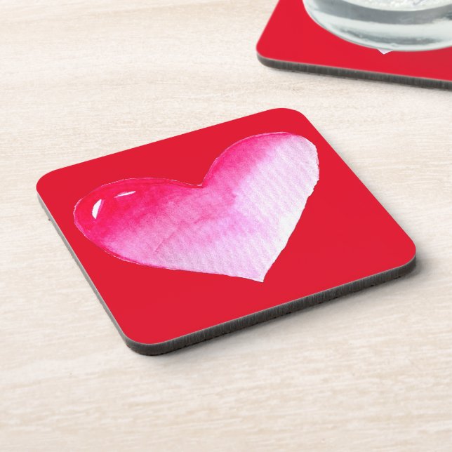 Pink and red heart watercolor pop art valentine coaster (Left Side)