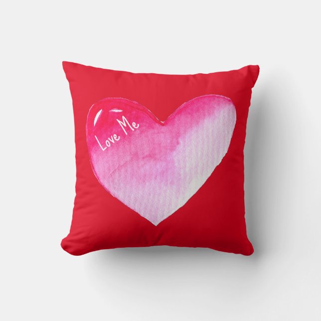 Pink and red heart watercolor pop art valentine cushion (Front)