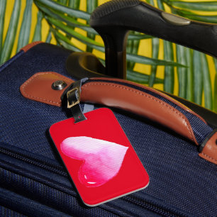 Pink and red heart watercolor pop art valentine luggage tag