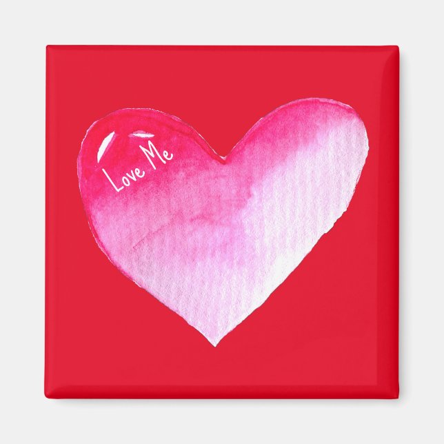 Pink and red heart watercolor pop art valentine magnet (Front)