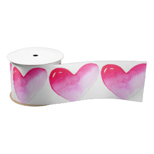 Pink and red heart watercolor pop art valentine satin ribbon