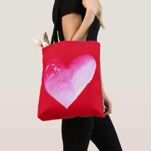 Pink and red heart watercolor pop art valentine tote bag