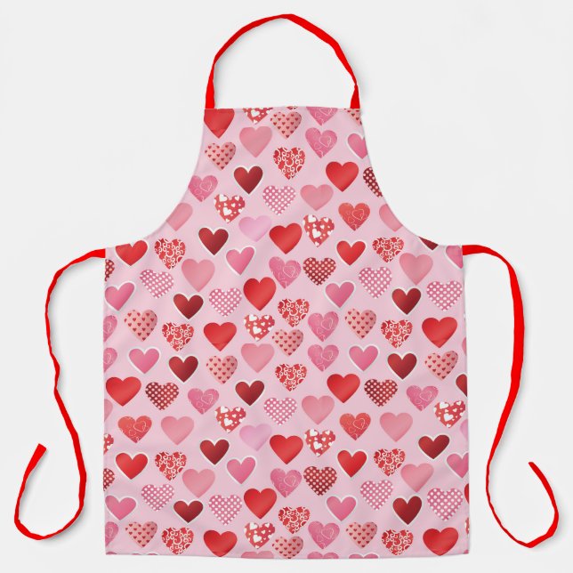 Pink And Red Hearts Apron (Front)