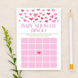 Pink and Red Hearts Bingo Baby Shower Game Stationery
