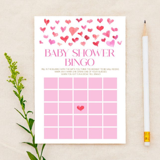 Pink and Red Hearts Bingo Baby Shower Game Stationery (Creator Uploaded)