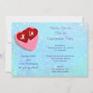 Pink and Red Hearts Engagement Party Invitation