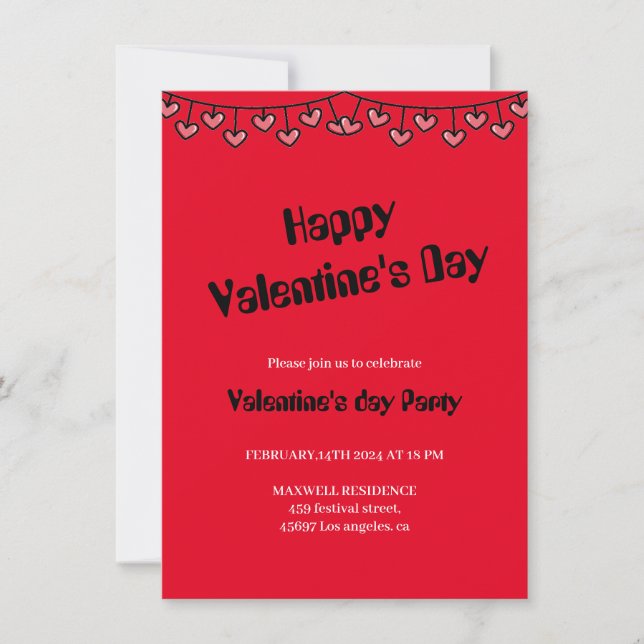Pink and red hearts happy valentines day invitation (Front)