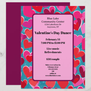 Pink and Red Hearts on Blue Valentine Dance Custom Letterhead