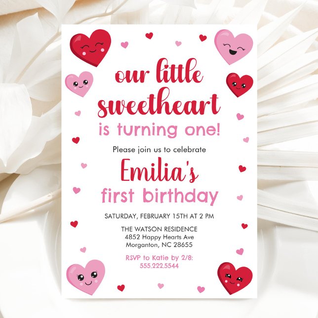 Pink and Red Hearts Our Little Sweetheart Birthday Invitation (Creator Uploaded)