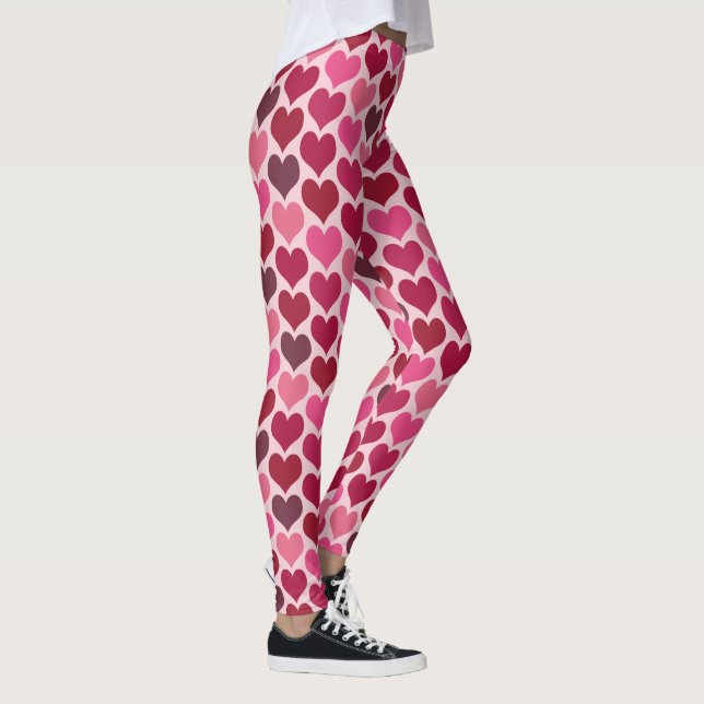 Pink and Red Hearts Pattern Leggings (Right)