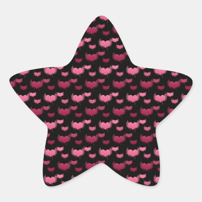 Pink and Red Hearts Pattern Star Sticker (Front)